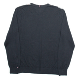 TOMMY HILFIGER Mens Jumper Grey Argyle V-Neck Tight Knit M