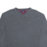 TOMMY HILFIGER Mens Jumper Grey V-Neck Tight Knit XL