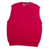 CHAPS Mens Jumper Red V-Neck Tight Knit Sleeveless XL