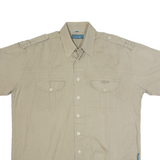 EDMONTE Mens Plain Shirt Beige 90s L