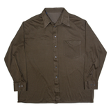 Mens Plain Shirt Brown 90s Long Sleeve L
