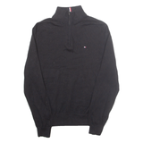 TOMMY HILFIGER Mens Jumper Black 1/4 Zip Tight Knit M