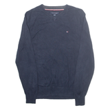 TOMMY HILFIGER Mens Jumper Blue V-Neck Tight Knit M