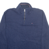TOMMY HILFIGER Mens Jumper Blue 1/4 Zip Tight Knit XL
