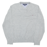 TOMMY HILFIGER Mens Jumper Grey V-Neck Tight Knit L
