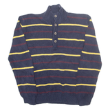 POLO RALPH LAUREN Mens Patterned Jumper Blue Striped Button Neck Tight Knit M
