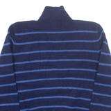 POLO RALPH LAUREN Mens Patterned Jumper Blue Striped 1/4 Zip Tight Knit Wool L