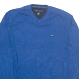 TOMMY HILFIGER Mens Jumper Blue V-Neck Tight Knit L