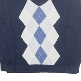 TOMMY HILFIGER Mens Jumper Blue Argyle V-Neck Tight Knit XL
