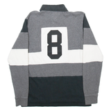 TOMMY HILFIGER Mens Polo Shirt Grey Striped Long Sleeve S