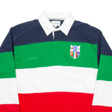 LANSDOWNE Federazione Italiana Rugby Mens Polo Shirt Green Striped Long Sleeve S