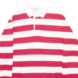 WORLD ISLAND Mens Polo Shirt Red Striped Long Sleeve XL