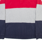 CHAMPION Mens Polo Shirt Grey Striped Long Sleeve M