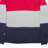 CHAMPION Mens Polo Shirt Grey Striped Long Sleeve M