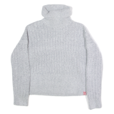SUPERDRY Cropped Womens Heavy Knit Jumper Grey Roll Neck Tight Knit UK 8