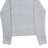 SUPERDRY Cropped Womens Heavy Knit Jumper Grey Roll Neck Tight Knit UK 8