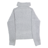SUPERDRY Cropped Womens Heavy Knit Jumper Grey Roll Neck Tight Knit UK 8