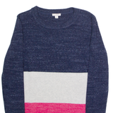 GAP Womens Patterned Jumper Blue Colourblock Crew Neck Tight Knit M