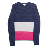 GAP Womens Patterned Jumper Blue Colourblock Crew Neck Tight Knit M