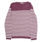 FAT FACE Womens Patterned Jumper Maroon Striped Tight Knit UK 14