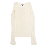 GAP Womens Patterned Jumper Cream Crew Neck Cable Knit Wool XS