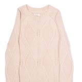 FAT FACE Womens Heavy Knit Jumper Pink Diamond Crew Neck Chunky Knit UK 8