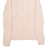 FAT FACE Womens Heavy Knit Jumper Pink Diamond Crew Neck Chunky Knit UK 8