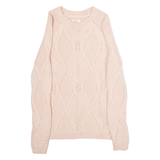 FAT FACE Womens Heavy Knit Jumper Pink Diamond Crew Neck Chunky Knit UK 8