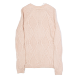 FAT FACE Womens Heavy Knit Jumper Pink Diamond Crew Neck Chunky Knit UK 8