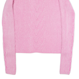 JACK WILLS Womens Patterned Jumper Pink Striped Crew Neck Tight Knit Wool UK 10