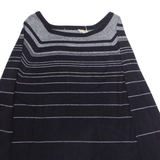 WHITE STUFF Womens Patterned Jumper Black Striped Crew Neck Viscose UK 10