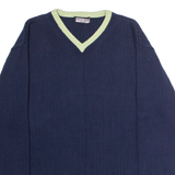 PIERRE CARDIN Mens Jumper Blue V-Neck 90s Chunky Knit M