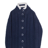 CREW CLOTHING Womens Heavy Knit Cardigan Blue High Neck Cable Knit UK 6