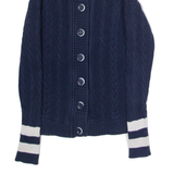 CREW CLOTHING Womens Heavy Knit Cardigan Blue High Neck Cable Knit UK 6