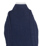 CREW CLOTHING Womens Heavy Knit Cardigan Blue High Neck Cable Knit UK 6