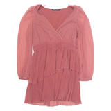 ZARA Womens Fit & Flare Dress Pink Long Sleeve Knee Length L