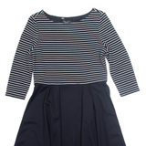 LAURA ASHLEY Womens Skater Dress Black Striped Long Sleeve Knee Length UK 14