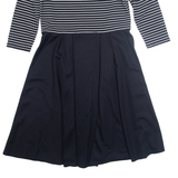 LAURA ASHLEY Womens Skater Dress Black Striped Long Sleeve Knee Length UK 14