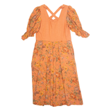 STOCKERPOINT Womens Day Dress Orange Floral Short Sleeve Long L