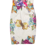 MONSOON Womens Pencil Dress Cream Floral Short Sleeve Midi UK 12