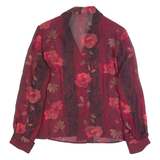 UN JOUR AILLEURS Womens Printed Shirt Red Collared Long Sleeve Floral UK 14