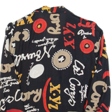 Womens Printed Shirt Black Collared Long Sleeve Viscose Crazy Pattern S