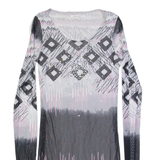 NORTHLAND Womens Printed Top Grey Long Sleeve Crazy Pattern S