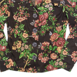 Womens Printed Blouse Brown Collared Long Sleeve 90s Floral S