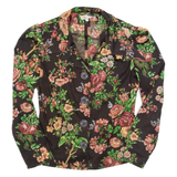 Womens Printed Blouse Brown Collared Long Sleeve 90s Floral S