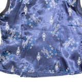 Oriental Inspired Womens Printed Blouse Blue Collared Sleeveless Floral M