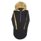 J'ADORE Hooded Sequin Hi-Low Womens Top Black Long Sleeve S