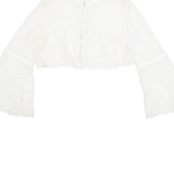 Sheer Floaty Womens Cropped Top White Long Sleeve S