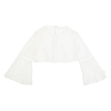 Sheer Floaty Womens Cropped Top White Long Sleeve S