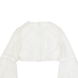 Sheer Floaty Womens Cropped Top White Long Sleeve S